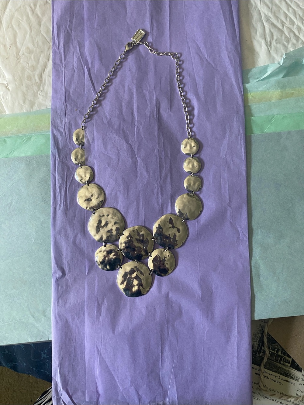 Silver-Tone Hammered Disc Statement Necklace